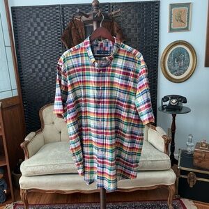 🧵 Ralph Lauren Plaid Button Down Shirt 3XB Colorful Cotton Short Sleeve 🧵